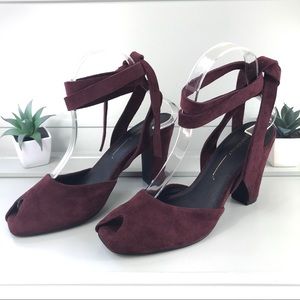 Intentionally Blank Suede Peep Toe Ankle Wrap Heel